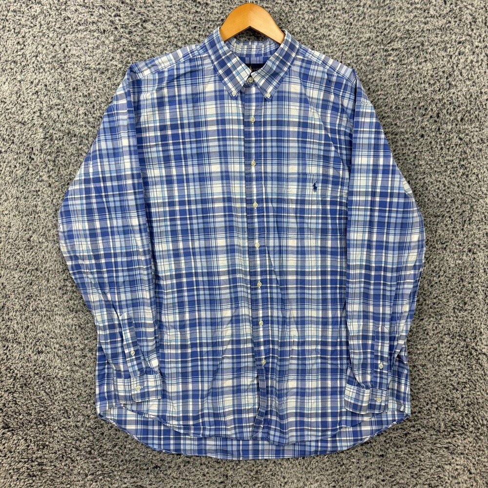 Polo Ralph Lauren Shirt Mens 2XLT Blue Plaid Stretch Button Down Long Sleeve